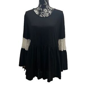 Indigo soul bell sleeves with lace, babyDoll  sweater.